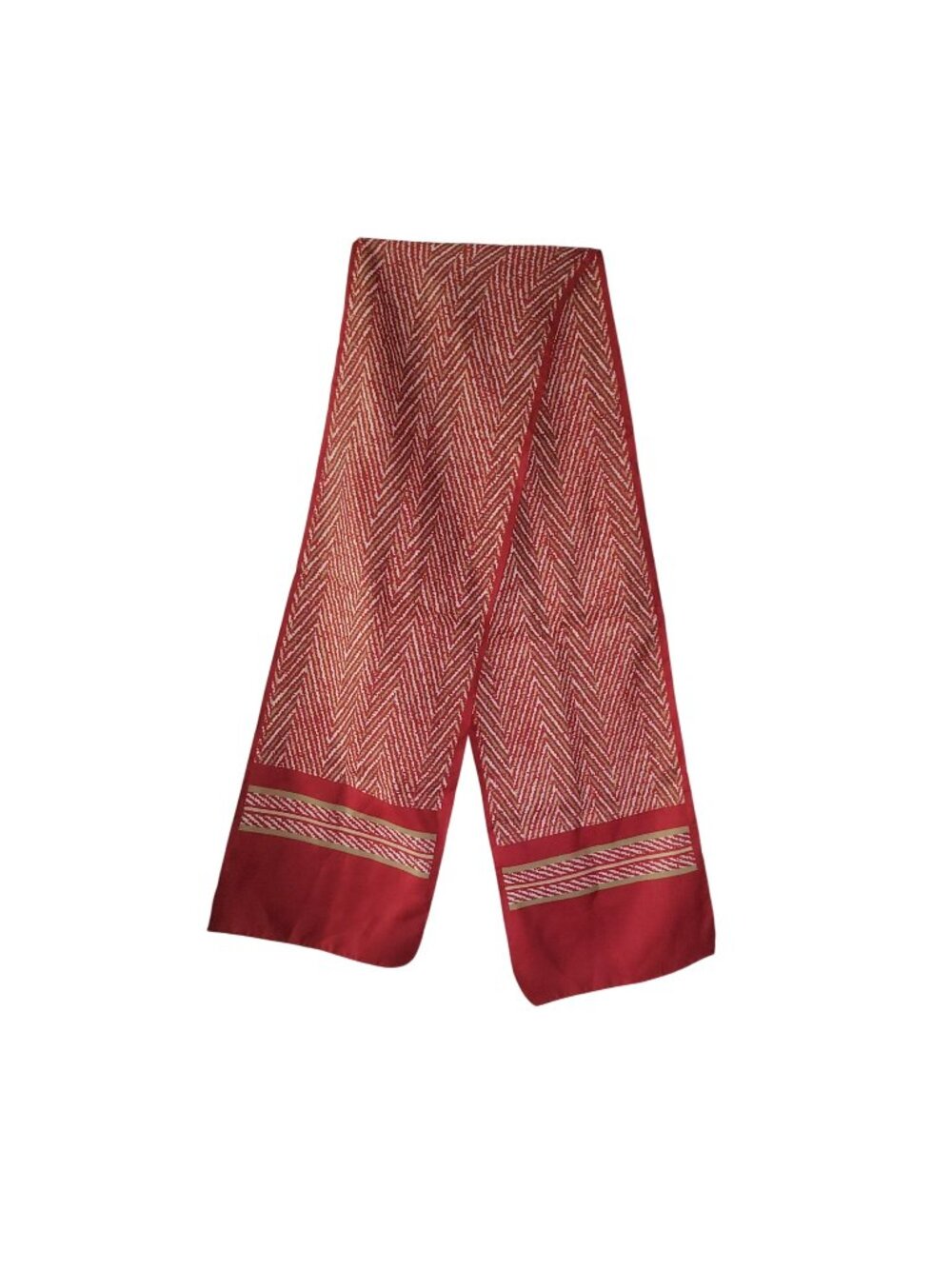 Vintage Red & Gold Chevron Patterned Scarf Italy Long 31"x9" Elegant Polyester